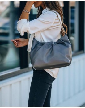 Elegance Slouchy Chain Handbag - Slate