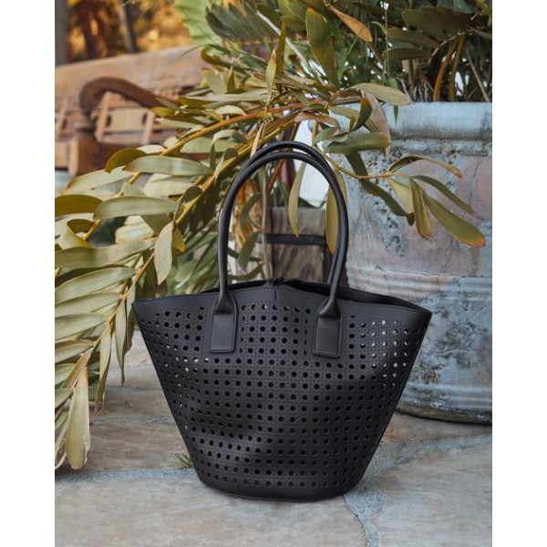 Palmas Perforated Faux Leather Tote Bag - Black